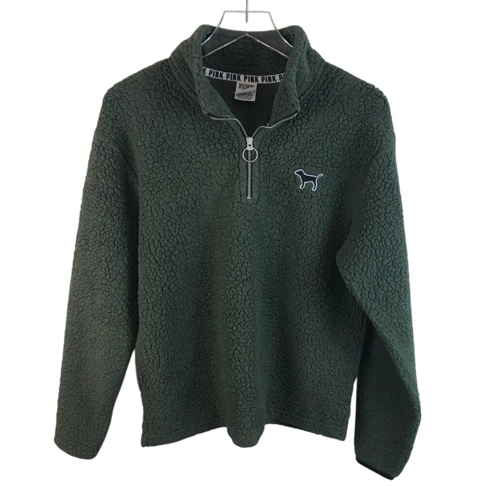 Pink Victoria’s Secret Green Sherpa Style Pullover Size Small